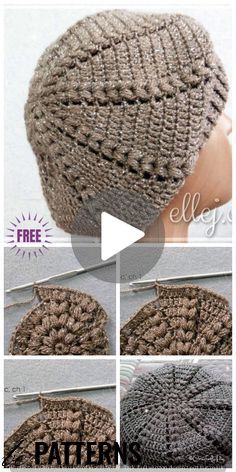 Crochet Beret Pattern, Pola Topi, Beret Pattern, Beanie Hat Pattern, Easy Crochet Hat, Crochet Beret, Crochet Hat Free, Bonnet Crochet, Crochet Beanie Hat