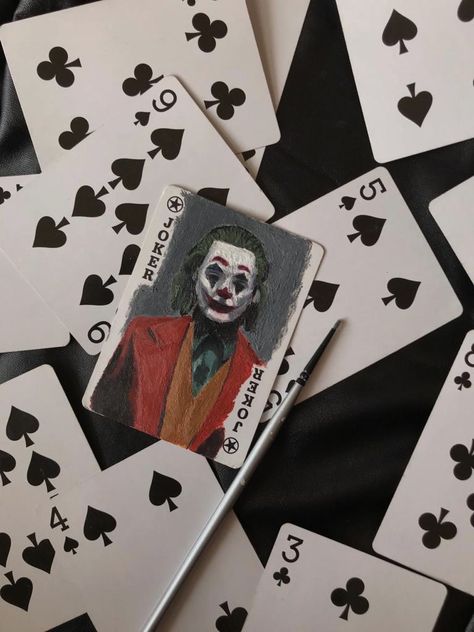 Joker Card Painting, Card Game Wallpaper, Poker Card Painting, Playing Cards Aesthetic Wallpaper, Painted Cards Deck Aesthetic, Painted Card Deck, Joker Card Aesthetic, Joker Card Drawing, Playing Cards Art Painting