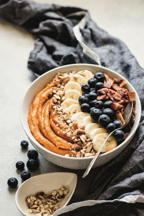 Sweet Potato Breakfast Bowls Whipped Sweet Potato Breakfast Bowl, Dinner Roulette, Autoimmune Breakfast, Pescatarian Breakfast, Thanksgiving Mashed Potatoes, Sweet Potato Breakfast Bowl, Potato Breakfast Bowl, Aip Protocol, Thanksgiving Potatoes