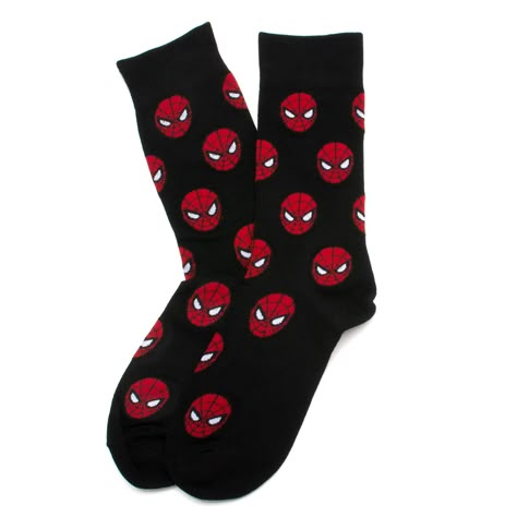 Wear your love for one of Marvel's beloved superheroes with these black dress socks. A series of red Spider-Man masks create the zig-zag pattern covering the socks from top to toe. Our socks offer both comfort and breathability for all day wear thanks to the soft cotton blend. A fun dress sock you can wear in a professional setting. Pairs perfectly with any of our Spider-Man products. Officially licensed by Marvel. Man Socks, Navy Socks, Dr Shoes, Beautiful Sandals, Black Socks, Cute Socks, Sock Gifts, Dress Socks, Trendy Shoes