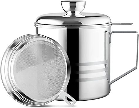 Amazon.com: Chihee Oil Strainer Pot Grease Can, 1.2 L Stainless Steel Oil Storage Can Container with Fine Mesh Strainer, Suitable for Storing Frying Oil and Cooking Grease : Everything Else Grease Container, Oil Container, Kitchen Strainer, Stainless Steel Tanks, Food Strainer, Fine Mesh Strainer, Vinegar Cruet, Mesh Strainer, Bacon Grease