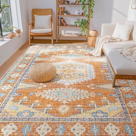 Orange Living Room Decor Ideas, Orange Living Room Decor, Blue And Orange Living Room, Burnt Orange Rug, Blue Boho Rug, Area Rug Dining Room, Orange Living Room, Area Rugs Living Room, Carpet Fitting