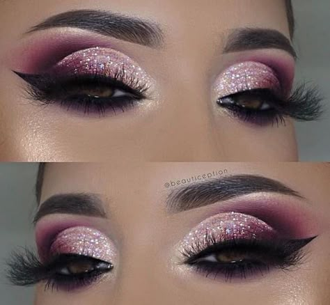 Chanel Makeup Looks, Burlesque Makeup, Mauve Eyeshadow, New Year Look, Glittery Eye Makeup, Glitter Smokey Eye, Evening Eye Makeup, Bright Eye Makeup, Beginners Eye Makeup