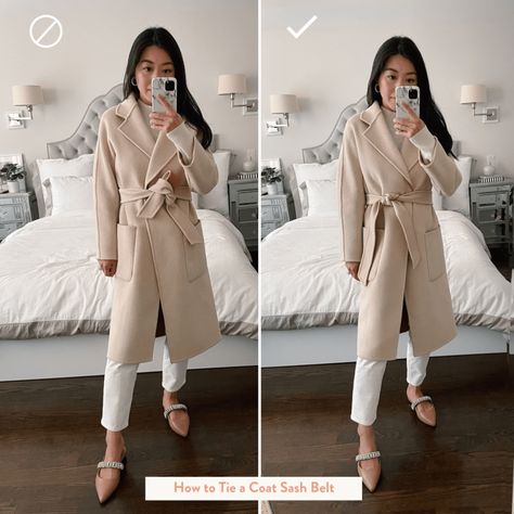 Tie Coat Belt, How To Tie A Belt Knot, How To Tie A Belt, Belt Knots, Fashion Style Tips, Coat Belt, French Vogue, Extra Petite, Slim Straight Pants