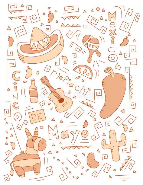 Mexican Doodles Art, Smash Doodle Spanish, Spanish Doodles, Mexican Doodles, Doodle Branding, Drawing Mexican, Mexican Drawings, Mexican Illustration, Mexican Cartoon