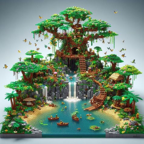 Lego Landscape Ideas, Minecraft Lego Ideas, Cool Lego Builds, Lego Moc Ideas, Cool Lego Ideas, Cool Lego Sets, Lego Ideas To Build, Lego Jungle, Lego Building Ideas