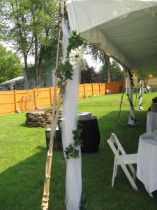 Decorated tent pole Tent Pole Decorations, Tea Party Wedding Shower, Backyard Tent Wedding, Tulle Decorations, Backyard Tent, A Frame Tent, Diy Tent, Hanging Tent, Large Tent