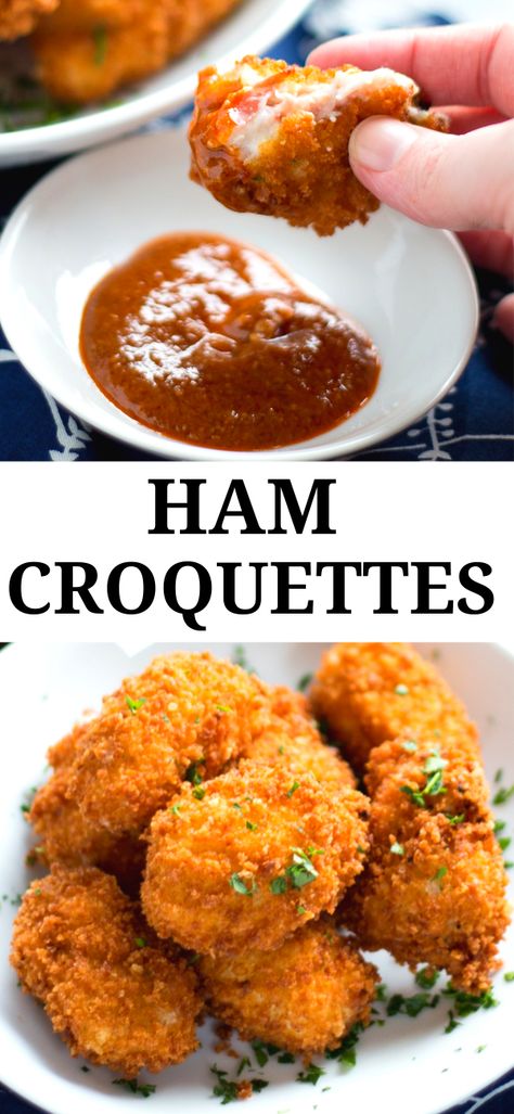 Ham Croquettes (Croquetas de Jamon) are a classic Spanish tapas dish. Crispy on the outside and creamy on the inside, these little flavor bombs will knock your socks off. Ham Croquettes Recipe, Sliced Chicken Breast Recipes, Ham Croquettes, Vegetable Patties, Dinner Soup Recipes, Ham Sauce, Roast Dinner Recipes, Grilled Dinner Recipes, Croquettes Recipe