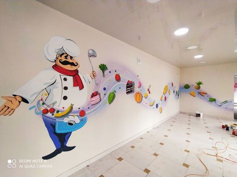 Cafeteria Design, Mural Cafe, Art Inspiration Ideas, Art Display Kids, Cafe Wall Art, Dining Room Paint, Food Wall Art, Decoration Restaurant, School Murals