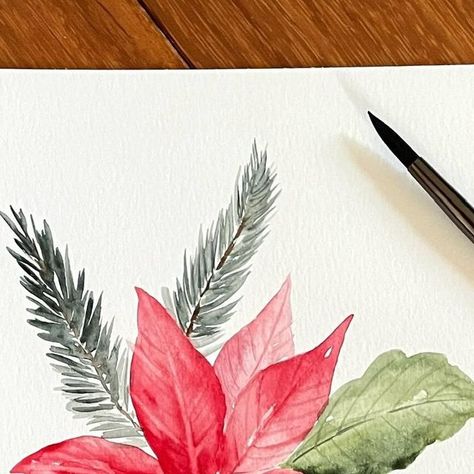 Deepa Vavilala on Instagram: "Poinsettia in watercolor  My painting for day 24 of #traceswithpalacios hosted by @palacios.paints and @tracesofwater   I am loving the @danielsmithwatercolor Perylene Red and Perylene green (my two new paints)!!!!  #watercolorpainting #watercolorpoinsettia #poinsettia #holidaybouquet #watercolorbouquet #cansonpaper #cansonxl #danielsmithwatercolors #pinturalearts" Watercolor Poinsettia, Watercolor Christmas Cards Diy, Holiday Bouquet, Watercolor Bouquet, Watercolor Christmas Cards, Diy Christmas Cards, Christmas Watercolor, Poinsettia, Diy Cards