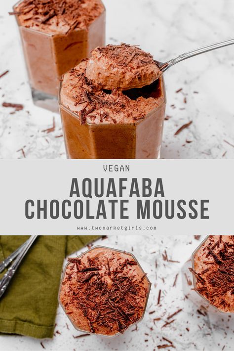 Just four ingredients and you have a delicious, decadent 4-Ingredient Chocolate Mousse dessert! Aquafaba Chocolate Mousse, Chickpea Water, Vegan Copycat, Chocolate Mousse Desserts, Dark Chocolate Desserts, Vegan Chocolate Recipes, Night Recipes, Tasty Desserts, Vegan Donuts