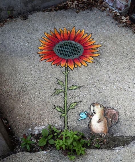 Street Chalk Art, Street Art Illusions, David Zinn, Chalk Artist, Street Art Painting, Pavement Art, Random Objects, Sidewalk Chalk Art, Sidewalk Art