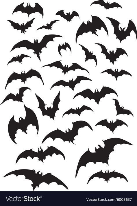 Bats silhouettes set vector image Bats Tattoo Design, Bat Vector, Bat Silhouette, Tattoo Filler, Bat Tattoo, Silhouette Tattoos, Spooky Tattoos, Halloween Silhouettes, Halloween Vector