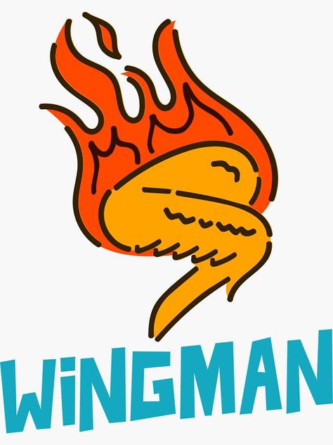 "Chicken Wingman" Sticker by AndApArt | Redbubble Chicken Wing Cartoon, Chicken Wings Logo, Bbq Logo, Burger Images, Diner Aesthetic, Going Out With Friends, Chicken Images, Chicken Drawing, Chicken Logo