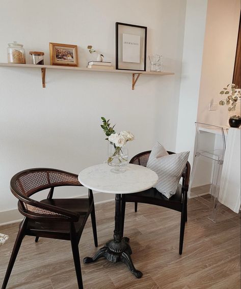 Bistro table nook moment Small Bistro Dining Table, Breakfast Bistro Table, Small Kitchen Table Chairs, Bistro Table Chairs, Mid Century Modern Bistro Table, Round Bistro Table Kitchen, Very Small Kitchen Table Ideas, High Top Bistro Table Indoor, Small Apt Living Room Dining Room