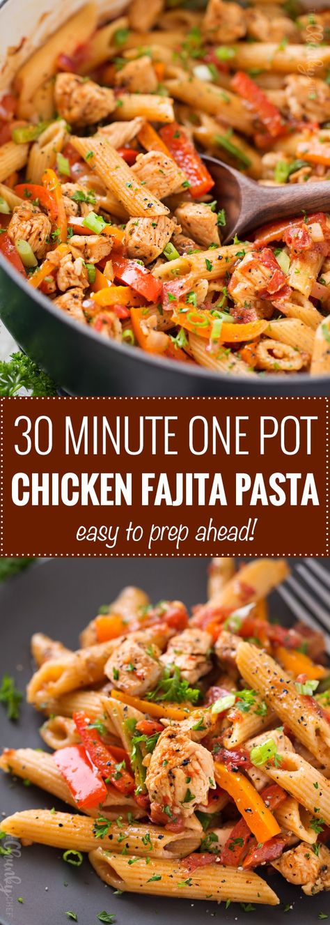 One Pot Chicken Fajita Pasta, Fajita Pasta Recipe, Fajita Pasta, Chicken Fajita Pasta, Chunky Chef, Chicken Fajita, One Pot Chicken, Creamy Pasta, Chicken Fajitas