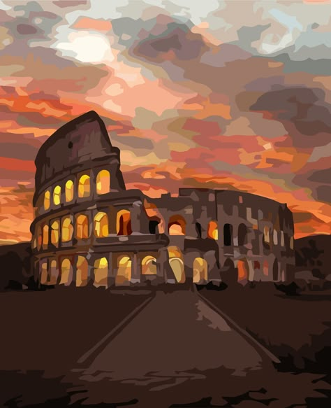 Architectural Paintings, Coliseum Drawing, Realistic Painting Ideas, Architecture Painting Acrylic, Colosseum Drawing Sketch, Fantasy Colosseum, Coliseum Painting, Colosseum Watercolor, Rome Painting