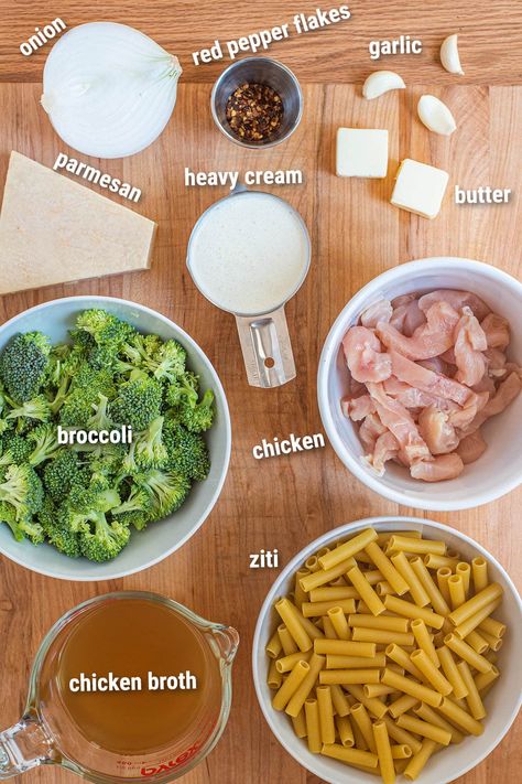 Chicken broccoli ziti is a really easy pasta dish the entire family, neighborhood, world, will love. Creamy cheesy pasta sauce tossed with tender broccoli, thinly sliced chicken, and ziti. It's a full meal with everything you need. That's what I love about it. Veggies, protein, carbs all in one bowl. #chickenbroccoliziti #pastarecipes Moms Chicken And Broccoli Baked Ziti, Baked Ziti With Broccoli, Chicken And Broccoli Baked Ziti, Chicken Broccoli Ziti White Wine Sauce, Chicken Broccoli Marinara Pasta, Creamy Pasta With Broccoli, Chicken Ziti Broccoli, Broccoli And Chicken Pasta, Broccoli Chicken Pasta