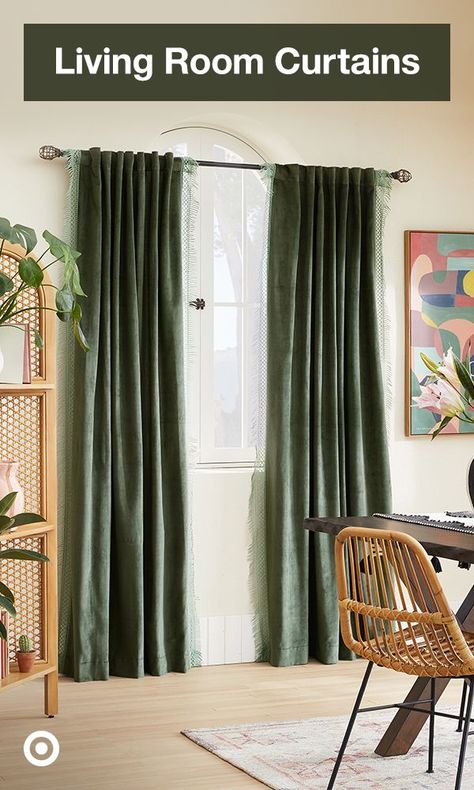 Insulated Drapes, Window Treatments Bedroom, Green Curtains, Insulated Curtains, Thermal Curtains, Design Del Prodotto, Velvet Curtains, Living Room Inspo, Garden Cottage