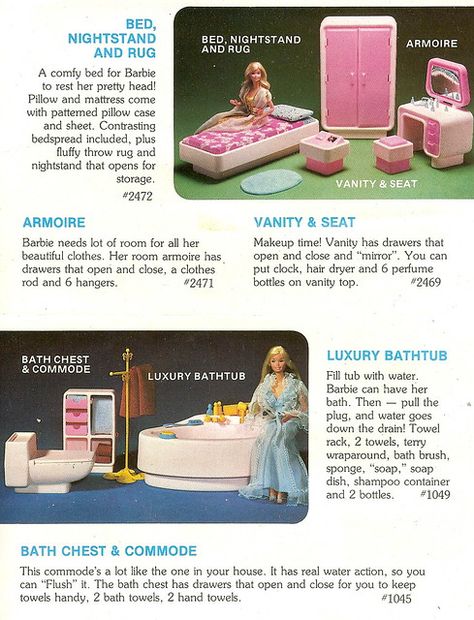 Dream House Booklet - Bedroom and Bathroom | Michelle | Flickr Barbie Dream Furniture Collection, Furniture Staging, Vintage Toys 80s, 80s Barbie, Barbie Booklet, Barbie 80s, Dream Furniture, Barbie Toys, Barbie Vintage