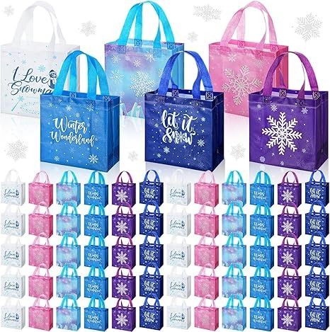 Amazon.com: 60 Pcs Snowflake Party Favors Bags Winter Non Woven Candy Treat Bag with Handle Double Printed Goodies Gift Bag Tote for Kid Winter Themed Wonderland Birthday Holiday Baby Shower Party Supplies : Home & Kitchen Snowflake Party, Holiday Baby Shower, Wonderland Birthday, Baby Shower Party Supplies, Birthday Supplies, Holiday Baby, Winter Themed, Baby Shower Party, Party Favor Bags