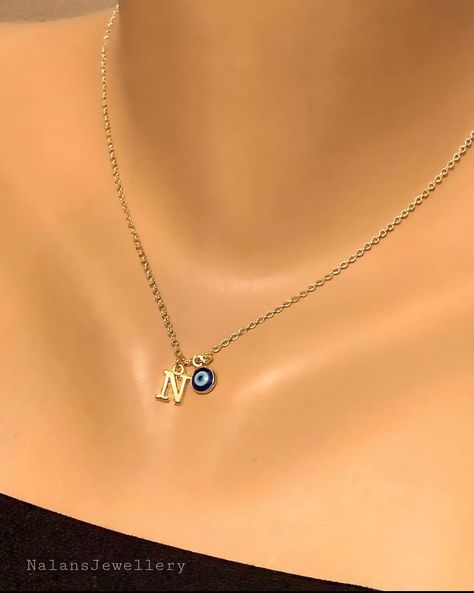 N Pendant Necklace for Valentines 💘🌟 #etsy #birthday #evileye #gold #lobsterclaw #oval #valentinesgift #ninitialnecklace #fashionjewelry #letterpendantgold N Necklace, Initial N, Gold Evil Eye Necklace, N Letter, Dainty Choker Necklace, Small Letter, Evil Eye Necklace Gold, Dainty Choker, Evil Eye Ring