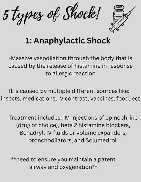 Clear and concise information about anaphylactic shock and how to treat it Shock Nursing, Im Injection, Types Of Shock, Nurse Study, Nursing Study Guide, Anaphylactic Shock, Nurse Study Notes, Iv Fluids, Nursing Study