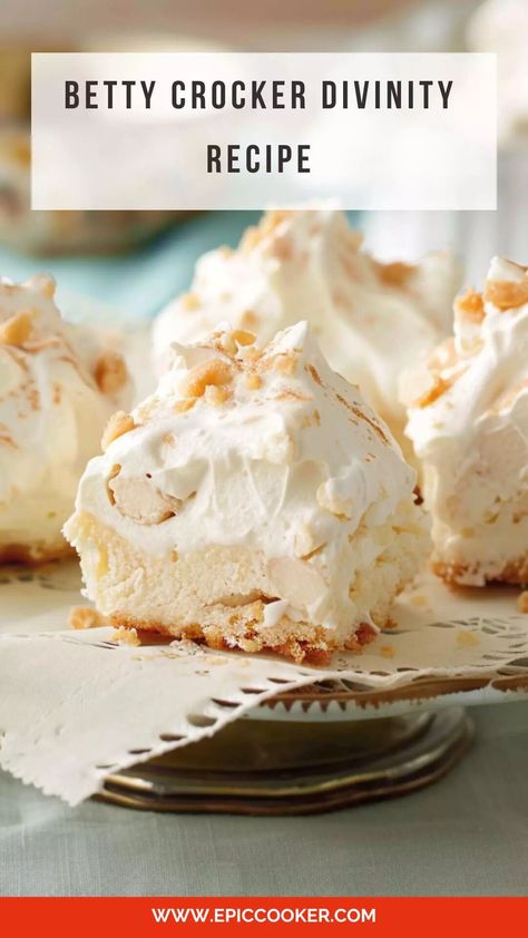 Betty Crocker Divinity Recipe – Epic Cooker Betty Crocker Divinity Recipe, Mastros Butter Cake, Meringue Recipes, Divinity Recipe, Divinity Candy, Meringue Pie Recipes, Betty Crocker Recipes, Tomato Basil Pasta, Meringue Recipe