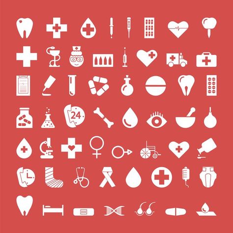 medical icons set. vector silhouette illustration on a red background. Nursing Widget, Medical App, Nurse Aesthetic, Medical Wallpaper, Medical Background, Medical Icon, Rescue Bots, Vector Silhouette, Silhouette Illustration