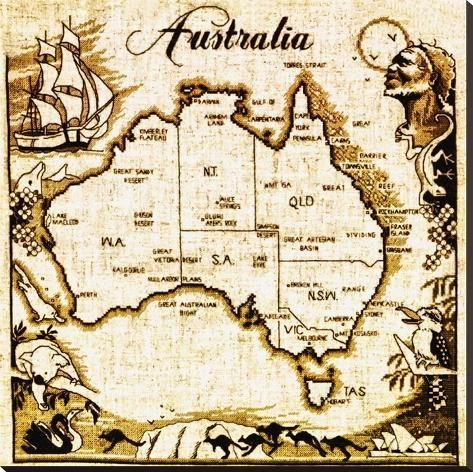 Stretched Canvas Print: Australia by Bill Cannon : 40x40in Australia Tattoo, The Thorn Birds, Australian Maps, Map Tattoos, Australia Map, Map Globe, Country Maps, Up Book, Old Maps