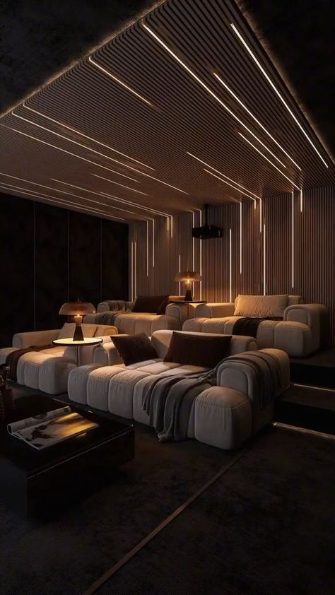 Image showcasing the ultimate home cinema room. Experience cinematic magic in the comfort of your own home! 💫🎥 #homecinema #luxuryliving #crystaldecordubai Movie Room Flooring, Family Cinema Room, Modern Theater Room Design, Black Movie Room Ideas, Media Rooms Ideas, Modern Movie Theater Room, Basement Movie Theater Ideas, Small Movie Theater Room Ideas, Luxury Entertainment Room