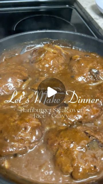 Shak Richie on Instagram: "📌 Tasty hamburger “steaks” smothered in gravy + onions 🍴 Growing up my grandmother used to make this meal and it hit every single time she made it! It’s definitely a go-to meal when I’m looking to be full, but not trying to go full Gordon Ramsay in the kitchen. Best of all, this meal is super inexpensive and doesn’t take a lot of ingredients. Don’t forget to like, save, share + add this recipe to your list of dinner ideas 🤌🏾 #hamburgersteak #salisburysteak #quickdinner #quickmealsathome #airfryerrecipe #heartymeals #dinneridea" Hamburgers And Gravy Easy Recipes, Burger And Mashed Potatoes, Dinner With Hamburger Patties, Steak Recipe Dinners, Hamburger Rice And Gravy, Not A Lot Of Ingredients Dinner, Hamburger And Gravy Recipe Easy, Tik Tok Ground Beef Recipes, Smothered Burgers With Gravy