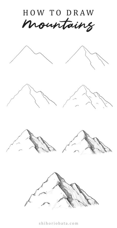 How to Draw Mountains: Easy Step by Step Tutorial Step By Step Shading, Learn Art Step By Step, Drawings Landscaping Easy, Simple Scetch Drawings Easy, Drawing Tutorial Step By Step Beginner, Pencil Art Tutorial Step By Step, Landscape Sketch Tutorial, Easy Mountain Sketch, Mountain Drawing Step By Step