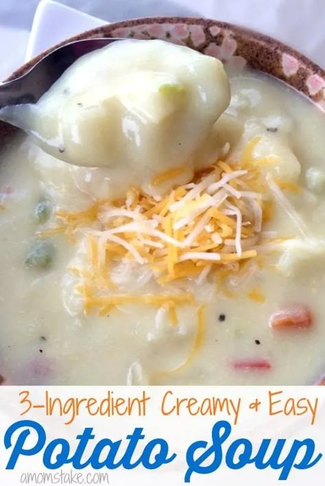 3-Ingredient Easy Potato Soup Recipe - A Mom's Take Easy Soup Recipes Quick, Creamy Potato Soup Recipe, 3 Ingredient Dinners, Best Potato Soup, Three Ingredient Recipes, Potato Soup Easy, Potato Soup Crock Pot, Creamy Potato Soup, 3 Ingredient Recipes