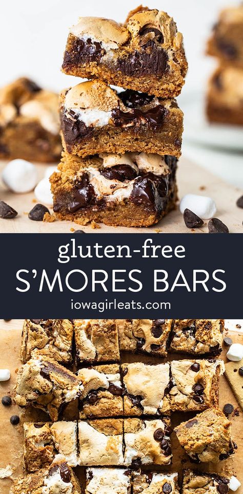 Gluten Free S'Mores Bars - Iowa Girl Eats Gluten Free Dessert Bars, Gluten Free Smores, Gluten Free Cookie Bars, Smores Cookies Bars, Smores Bar, S Mores Bars, Gluten Free Graham Crackers, Gluten Free Bars, Iowa Girl Eats