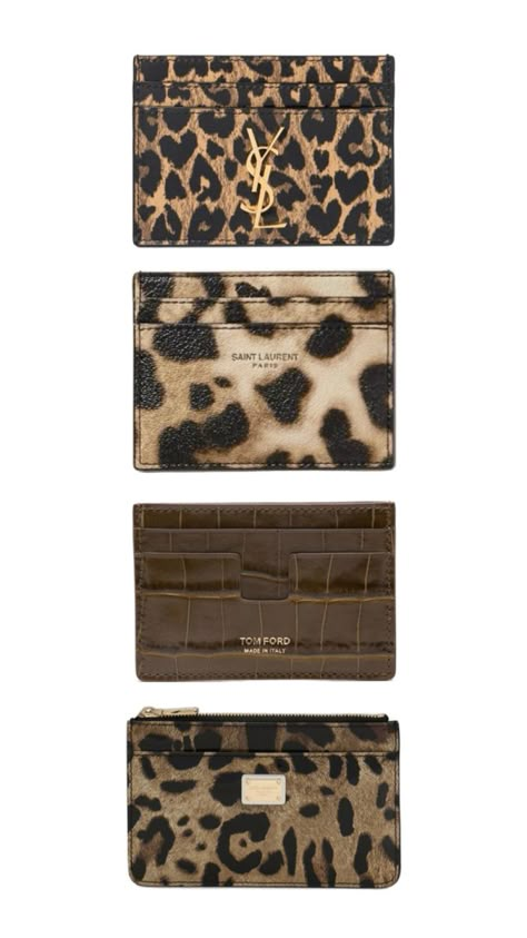 brown animal print designer wallets, yves saint laurent, tom ford, dolce and gabanna Tom Ford Wallet, Animal Print Aesthetic, Wallet Aesthetic, Designer Card Holder, Hairstyle Examples, Inside My Bag, Handbag Essentials, Cute Wallets, Dream Bags