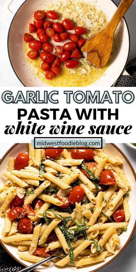 Pasta With White Wine Sauce, Tomato Garlic Pasta, Pasta With White Wine, Wine Pasta Sauce, White Wine Pasta Sauce, Garlic White Wine Sauce, Wine Cream Sauce, Pasta With Tomatoes, White Wine Cream Sauce