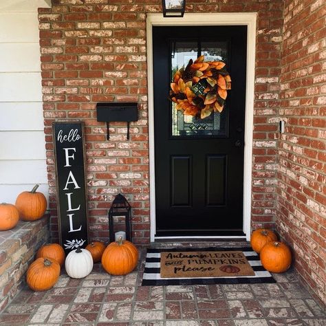 Hello Fall Porch Sign, Autumn Porch Sign, Harvest, Fall Autumn Halloween Outdoor Decor Small Front Porch Fall Decor, Fall Outdoor Decor Porch, Porch Fall Decor, Autumn Porch, Fall Apartment Decor, Fall Front Door Decor, Table Halloween, Cozy Fall Decor, Fall Decor Inspiration