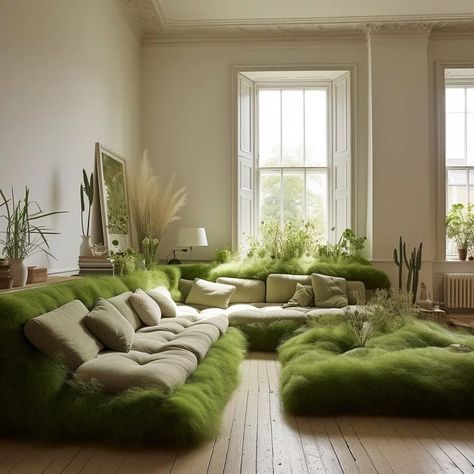 Grass Sofa Elegance: Elevate Your Living Space with Natural Comfort Traditional Outdoor Furniture, Conversation Pit, Moss Rug, Moss Covered, Dream Furniture, Round Sofa, House Furniture Design, Green Rooms, Landscape Decor