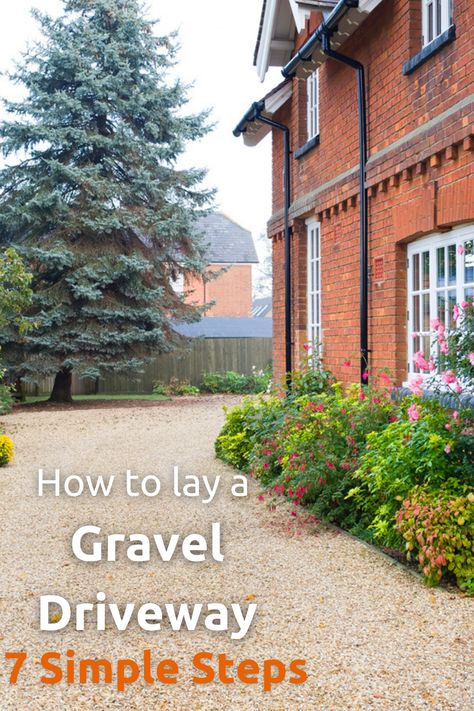 How To Gravel Driveway, Cottage Garden Driveway, Gravel In Front Of House, Beautiful Gravel Driveway, Shingle Driveway Ideas, Driveway On A Budget, Cottage Gravel Driveway, Gravel Driveway Landscaping Ideas, Brick And Gravel Driveway