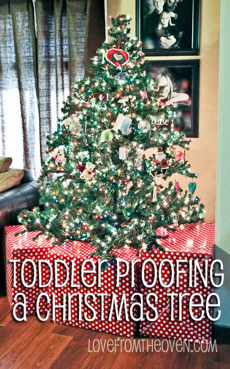 Fill and wrap those huge Amazon boxes to create a fence | Toddler Proofing A Christmas Tree by Love From The Oven Decorating With Bells, Christmas Tree Gate, Love From The Oven, Toddler Proofing, Christmas Time Is Here, Toddler Christmas, Christmas 2015, Christmas 2014, Merry Little Christmas