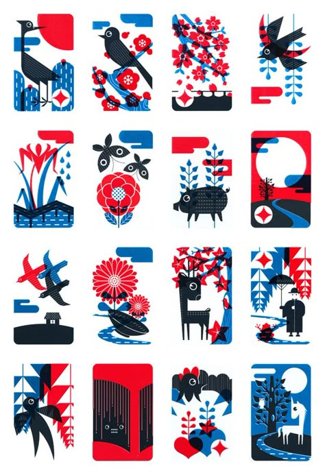 Hanafuda on Behance 카드 디자인, E Card, Graphic Design Posters, Card Game, Graphic Design Inspiration, Red White And Blue, Graphic Design Illustration, Vector Design, Game Design