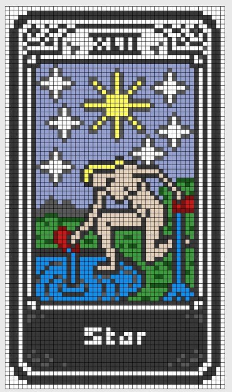 Pixel Tarot Card, Tarot Crochet Tapestry, Tarot Card Pixel Art Grid, Tarot Cross Stitch Patterns, Tarot Pixel Art, Tarot Card Cross Stitch, Tarot Cross Stitch, Crochet Tarot, Perler Projects