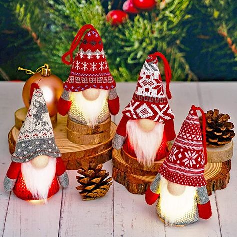 Amazon.com: Christmas Gnome Hanging Ornaments with Lights, Handmade Swedish Tomte Plush Scandinavian Santa Elf Ornaments, Home Decorations for Shelf Table Fireplace Christmas Tree - Pack of 4 : Home & Kitchen Scandinavian Santa, Red Christmas Lights, Christmas Tree And Fireplace, Swedish Tomte, Santa Elf, Gnomes Diy, Hanging Christmas Tree, Elf Ornaments, Christmas Material