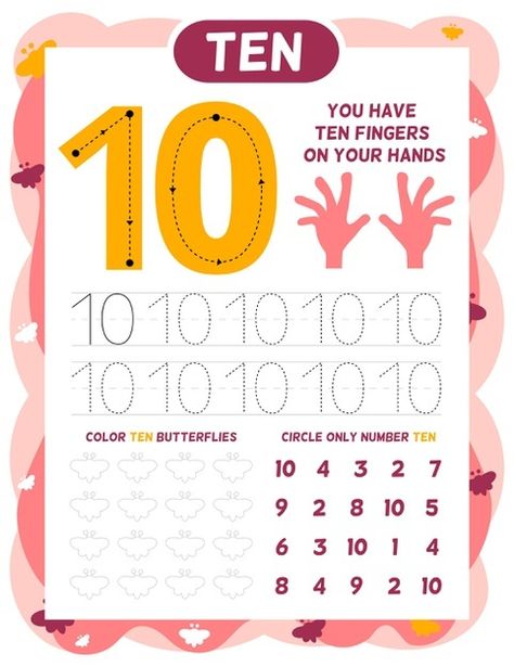 Number 10 worksheet template | Free Vector #Freepik #freevector #school #study #learning #math Maths Worksheet, Preschool Workbooks, Literacy Day, 1st Grade Writing, Educational Infographic, Alphabet Activities Preschool, Numbers For Kids, Numbers Preschool, English Lessons For Kids