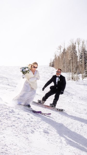 Ski the Day on Instagram: "Courtney + Pat’s friends and family dressed to the nines to ski on their wedding day, making them the Raddest Wedding Guests Ever ™ Looking for a ski wedding photographer? I’m your girl! I photograph weddings and elopements on skis and snowboards worldwide! #skiwedding #skiingwedding #skiing #skingbride #skicolorado #coloradowedding #winterwedding #skiphotographer #skiweddingphotographer #winterweddingideas #weddingpartyideas #weddingpartygoals #ski #snowboard #sn Ski Theme Wedding, Snowboarding Wedding, Ski Resort Summer Wedding, Ski Resort Wedding Winter, Ski Mountain Wedding, Ski Lift Wedding Photo, Snowboard Wedding, Colorado Snowboarding, Ski Wedding