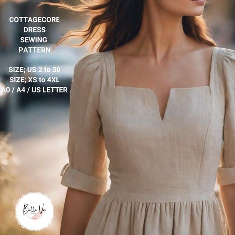 Popover Dress Pattern, Simple Dress Patterns For Women, Cottage Core Dress Pattern Free, Cottage Dress Pattern, Dress Patterns Free Sewing, Vintage Dress Patterns Free, Empire Dress Pattern, Linen Dress Patterns, Cottage Core Sewing Patterns