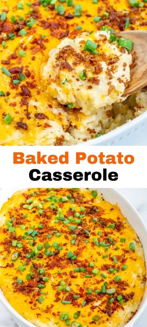 Dive in the comforting goodness of our Baked Potato Casserole Recipe, where layers of tender potatoes, creamy cheese, and smoky bacon meld together to create a savory masterpiece. For a wide array of mouthwatering casserole recipes and culinary inspiration, follow us and elevate your home-cooked meals with every delicious bite! Two Ed Baked Potato Casserole, Baked Potato Casserole Loaded, American Potatoes, Sides For Hamburgers, Potato Casserole Recipes, Side Dishes For Ribs, Twice Baked Potatoes Casserole, Baked Potato Casserole, Frozen Potatoes