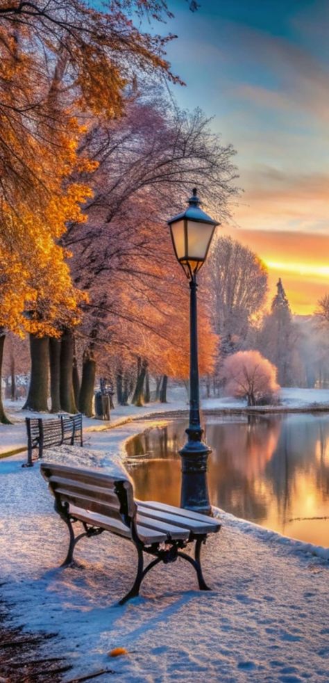 Snow Fall Wallpaper, Winter Images Nature, Bee Purse, Park Benches, Winter Sunrise, Scenic Pictures, Autumn In New York, Winter Images, Night Scenery