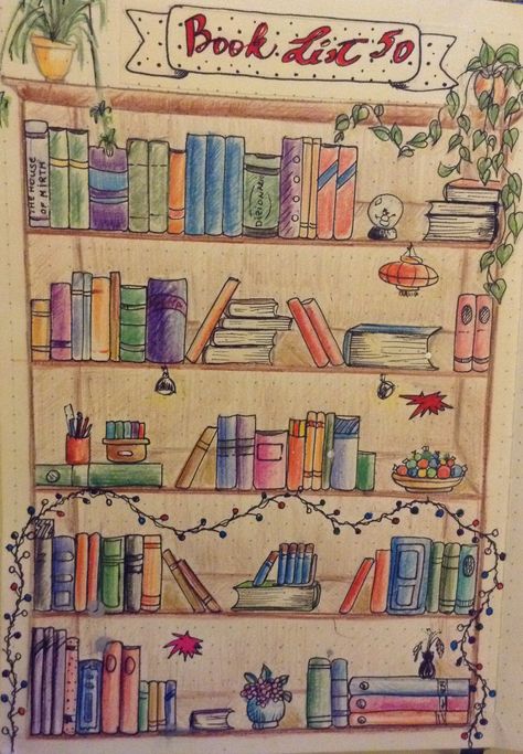 Bookshelf, bullet journal, book list #bulletjournal Bookshelf Journal Page, Bookshelf Doodle, Bookshelf Bullet Journal, Journal Book List, Bullet Journal Book List, Journal Bookshelf, Bullet Journal Bookshelf, Books Shelf, Bullet Journal 2020